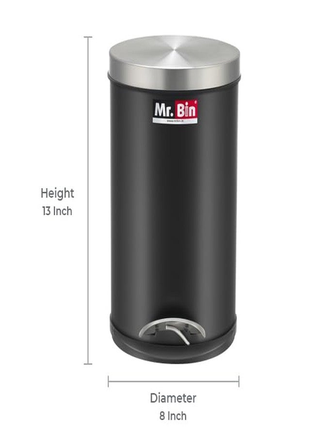 Mr. Bin Stainless Steel Dustbin | Black Pedal Bin with Plastic Bucket and Lid | SS 202 8" x 13" Garbage Bin | Step On Trash Can | Round Shape Dustbin for Home, Bathroom, Kitchen & Office | 7 Liter | - Image 2